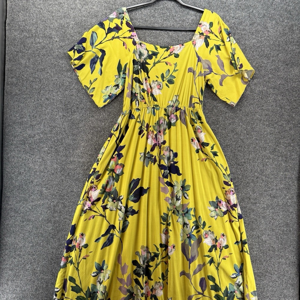 Soft Surroundings Dress Womens PM Yellow Floral Square Neck Maxi Boho Cottage